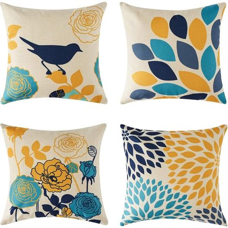 Funda de cojín de lino con estampado geométrico, ideal para sofás, salones, dormitorios y otros espacios decorativos. Impermeable para uso exterior, 45 x 45 cm, azul. (1/5)