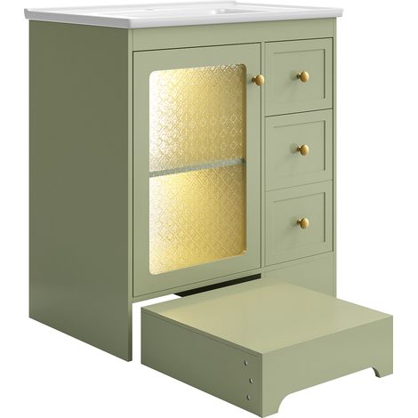 CAIziMeuble-lavabo de salle de bain, vasque en céramique, éclairage LED, vert (1/5)