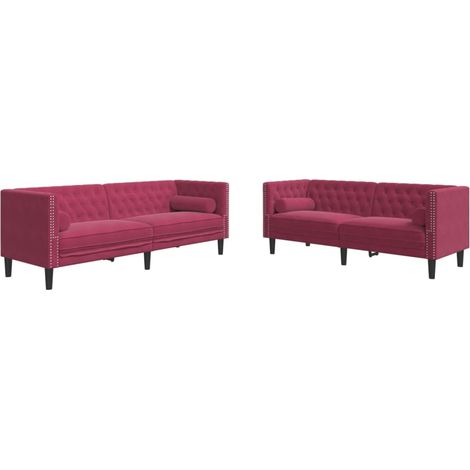 Maison Exclusive - Set Divani Chesterfield 2pz con Cuscini Rosso Vino Velluto