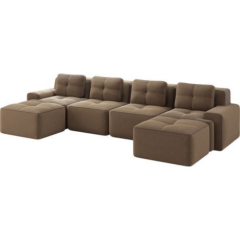 Canapé modulaire 4 places en velours côtelé marron avec assise profonde et design sans pieds (1/5)