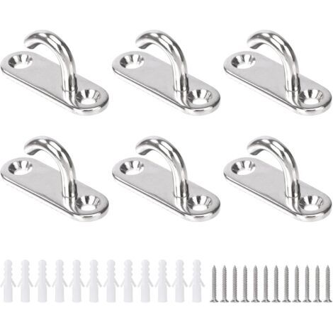 Crochets de Plafond M5 Crochets Ouverts Ovales Inox Murale Suspension Ancre de Plaque Œil pour Suspendre Plante Ventilateur Hamac Moustiquaire Lanterne (6pcs) (1/5)