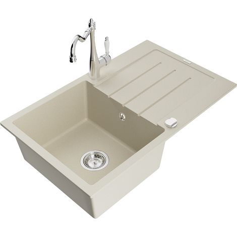 Mexen Bruno lavello in granito 1-vasca con scolapiatti e rubinetto da cucina Carla, beige - 6513-69-670700-00 (1/5)