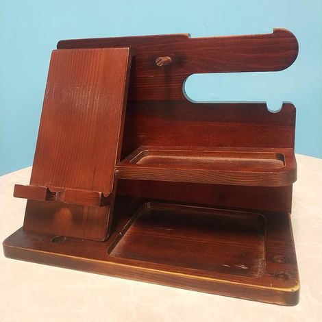 Multifunktionaler Kartenhalter aus Holz für den Schreibtisch, Organizer für Handy, Münzen, Uhren und Stifte – Ideales Geschenk für Vater, Mutter, Ehemann, Ehefrau, zum Geburtstag oder Vatertag. (1/5)