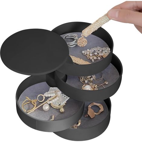 HENGBIRD Schmuckkästchen, Schmuckaufbewahrung, Schmuckorganizer, 4-stöckiges drehbares Schmuckkästchen, Samtfutter, Box für Ringe, Ohrringe, Halsketten und Uhren (1/5)