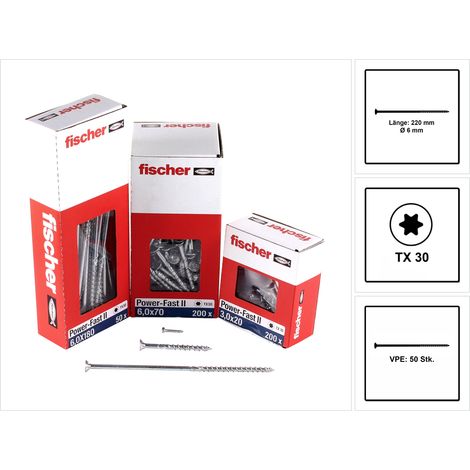 50 Vis Power-Fast FPF-II-CTP Ø6 x 220 mm, tête fraisée TX, filetage partiel - Fischer (1/5)