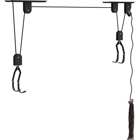 Élévateur de vélo SPORTNOW, fixation plafond ou murale, avec mécanisme de verrouillage par poulie, capacité de charge 20 kg, acier, noir (1/5)