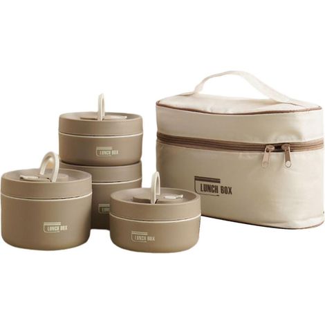 Tragbares, isoliertes Lunchbox-Set, mehrlagige Picknick-Lunchbox – 2 Lagen – Braun (1/5)