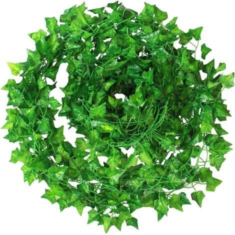 Artificial ivy garland 12 pieces – 2m per piece, 70 leaves – Wedding, garden, party decoration – Light fabric leaves (1/5)