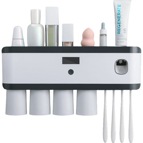 1 stérilisateur de brosses à dents, mural sans perçage, avec fonction UV, porte-brosse et support pour dentifrice (1/5)