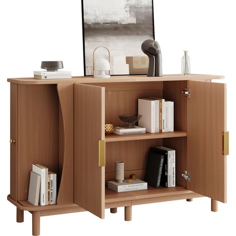 ELVMI Aparador con 2 Puertas Correderas y Estante Ajustable, para Salón o Recibidor, MDF, 140 x 40 x 88 cm, Natural (1/5)