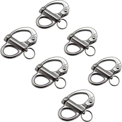 Swivel snap hook shackle with quick link – 6 pieces in 316 stainless steel, 69 mm, for kayak, canoe, yacht and boats