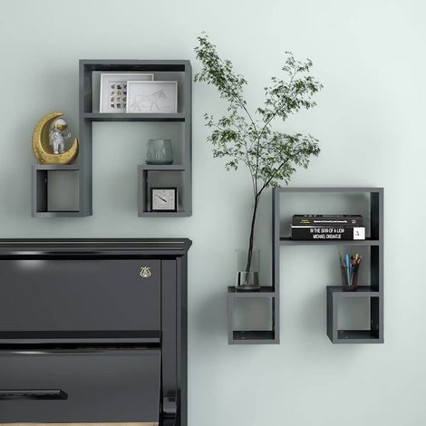 807249 vidaXL Wall Shelves 2 pcs High Gloss Grey 50x15x50 cm Engineered Wood (1/5)