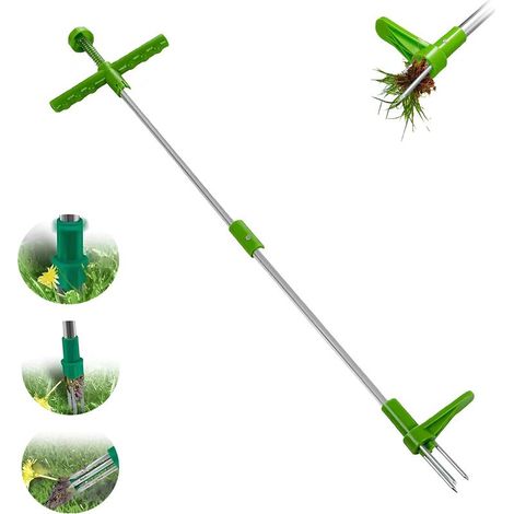 Désherbeur Manuel Ergonomie Extracteur de Mauvaises,Désherbeur mécanique avec 3 Griffes en Acier Inoxydable,Manche en Alliage d'Aluminium Long 100cm,Outil Manuel pour Jardin et pelouse (1/5)