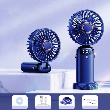 Ventilateur portable rechargeable par USB avec 5 vitesses,mini ventilateur de bureau pliable avec écran LED pour la maison, le bureau(Bleu Foncé)