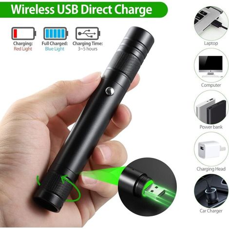 Lampe Torche Rechargeable USB – Mini 14,8 Cm, Alliage Alu, Capuchon étoiles Amovible, Pour Astronomie, Construction, Extérieur