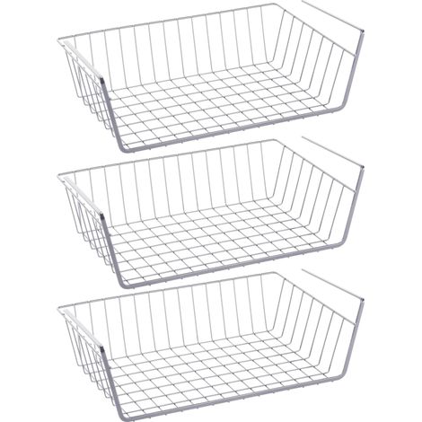 Panier Suspendu de Rangement en Fil Métallique KR001Sx3 - Organisateur d'Étagère pour Cuisine Bureau Dressing Armoire Lot de 3, 37,5 x 9,5 x 22 cm Argenté (1/5)