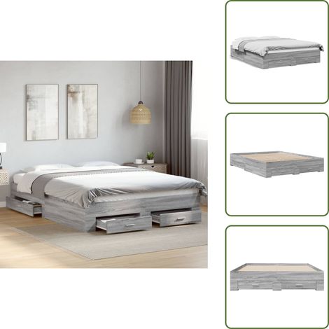 The Living Store Bettgestell mit Schubladen Grau Sonoma 140x200 cm Holzwerkstoff - Holzbettfassungen - Bettsystem - Doppelbett - Boxspringbett - Grau Sonoma (1/5)