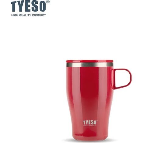 (Rouge, 500 ml) Mug à café isotherme en acier inoxydable avec poignée, portable, convient aux boissons chaudes et froides. (1/2)