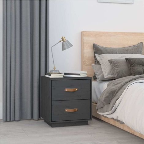 Table de chevet flottante-Table de nuit Gris 40x34x45 cm Bois de pin massif 666354 (1/5)