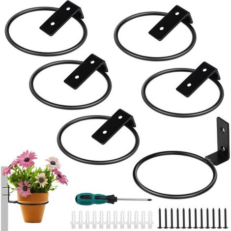 Blumentopfregal 6-teiliges Set 10 cm Durchmesser Wandmontiertes Pflanzenregal Schwarzes Metall Mit Abstreifer Geeignet für Balkone Gärten und (1/5)