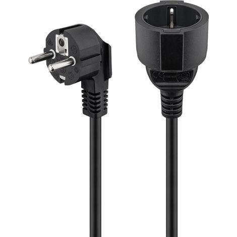 Goobay 94700 Cable alargador acodado de alimentación/Enchufe con Toma de Tierra 250V Contacto con Tierra 2 Metros Cable alargador de alimentación para Interiores/Negro / 2m