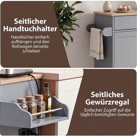 Rolling Kitchen Trolley with Drawer, Spice Rack & Towel Rail (1/5)
