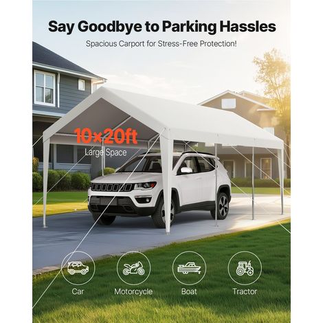 Carport, 3,05 x 6,09 m, Abri de Voiture Robuste avec Cadre en Acier, Abri de Garage Extérieur, Résistant aux UV et à l'Eau, Protect… (1/5)