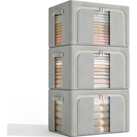 Coffre de rangement pliable Oxford a armature metallique, gris, 2 (1/5)