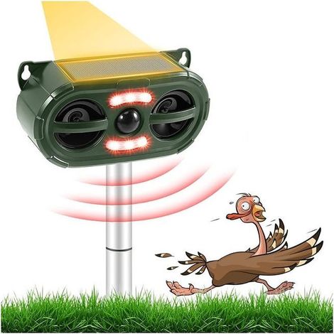 Dissuasion extérieure de chien à ultrasons, répulsif solaire pour animaux, dissuasion animale avec capteur de mouvement et lampe flash, étanche IP66 (1/5)