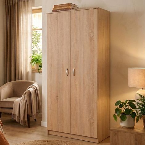 Guardaroba 2 Ante Roncaro, Armadio Camera da Letto Appendiabiti, un Ripiano, 2 Ante, 80x205h cm Marrone Rovere (1/5)