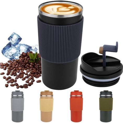 Tazza termica da 500 ml per caffè da asporto con coperchio, tazza da viaggio nera (1/5)