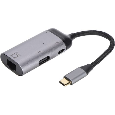 Adaptateur multifonctionnel 3 en 1 USB-C mâle vers RJ45/PD/USB-A femelle (1/5)