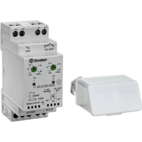 Interruptor crepuscular 1P 1Z 12A 230V CA salidas independientes y dos configuraciones 1-80lx 11.42.8.230.0000