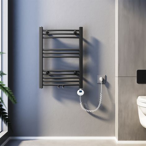SONNI Badheizkörper Elektrisch Handtuchtrockner 70x50cm Mittelanschluss Handtuchwärmer Krumm, Anthrazit