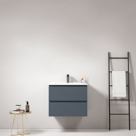 Mobile bagno sospeso cannettato 60 cm Blu Mare Lavabo in Ceramica Senza Specchio - Fiji Paint