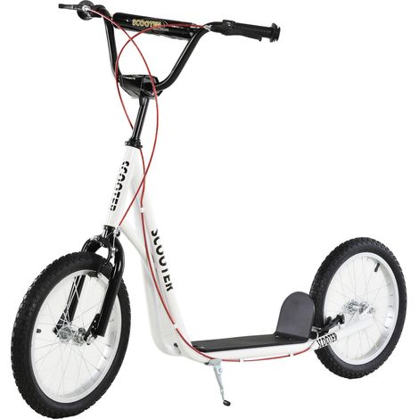 Trottinette enfant, trottinette à guidon réglable, grandes roues et frein à main, trottinette de ville 16 pouces pour garçons et filles à partir de 5 ans, en métal blanc (1/5)