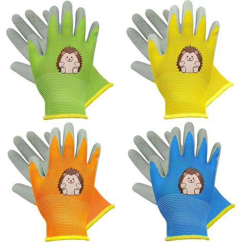 Gants jardinage enfant hérisson, lot de 4 paires, taille S (3-5 ans), épais, résistants et antidérapants. (1/5)