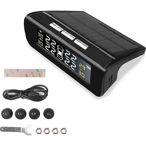 Système de surveillance de la pression des pneus TPMS pour voiture intelligente, alimentation solaire, écran LCD numérique TPMS, alarme de sécurité automobile USB, capteur de pression des pneus (nouve (1/5)