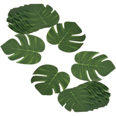 Lot de 24 feuilles tropicales artificielles hawaïennes Luau - 20,3 cm - Pour fête sur le thème de la jungle, plage, décorations de (1/4)