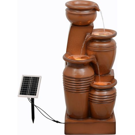 Teamson Home 28.7" 4-Tier Cascading Bowl Solar Powered Water Fountain for Outdoor Living Spaces, Terracotta