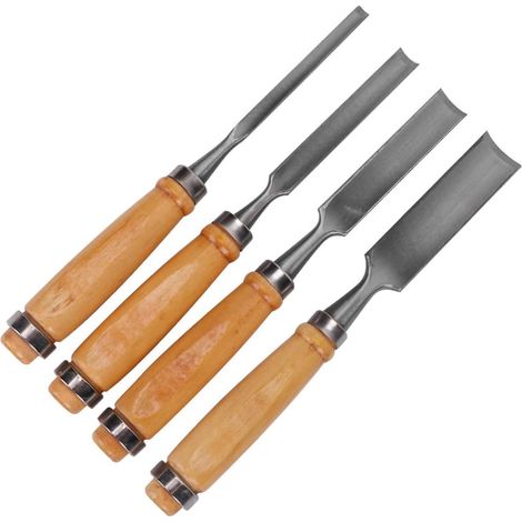 Kit de Sculpture sur Bois 4 Lames Épaisses Différentes avec Ciseaux à Gouge en Acier et Bois , Design Semi-circulaire Résistant aux Chocs pour Atelier de Sculpture (1/5)