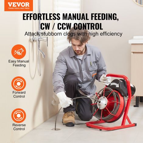 Déboucheur Électrique de Canalisation 12 m x 0,95 cm Machine de Nettoyage de Tuyaux Alimentation Manuelle Nettoyeur de Tubes Drain… (1/5)