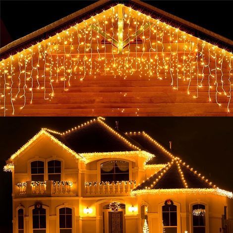 Guirnalda de luces para exteriores para Halloween y Navidad, 10 m, 400 LED, guirnalda de luces enchufable, 8 modos, impermeable, blanco cálido (1/5)