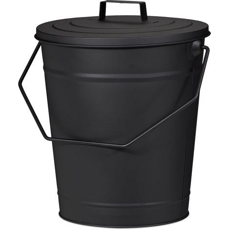 Secchio per ceneri con coperchio pratico per camino barbecue 30 x 30 x 40 cm in metallo nero 130008317