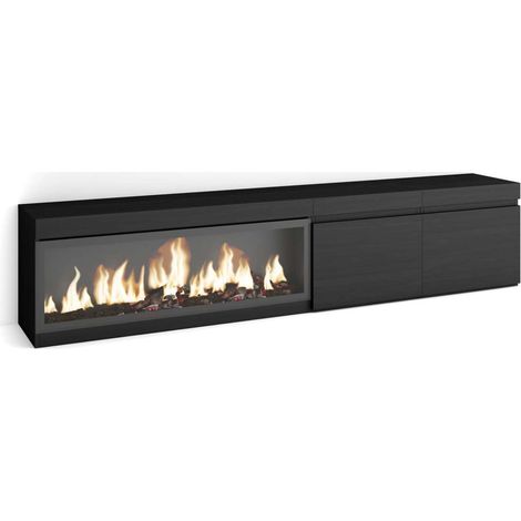 Mueble TV Gibralgalia-01 de 208x45x35 cm con chimenea eléctrica XXL, color negro (1/4)