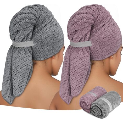 2 Pièces Serviettes Microfibre pour Cheveux Longs, Séchage Rapide 100x60 cm, Turban Super Absorbant (1/5)