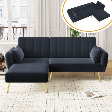 Divano letto 3 posti, divano letto angolare, schienale regolabile su tre livelli, divano angolare multifunzionale in velluto, adatto per soggiorno, camera degli ospiti e home cinema - Grigio