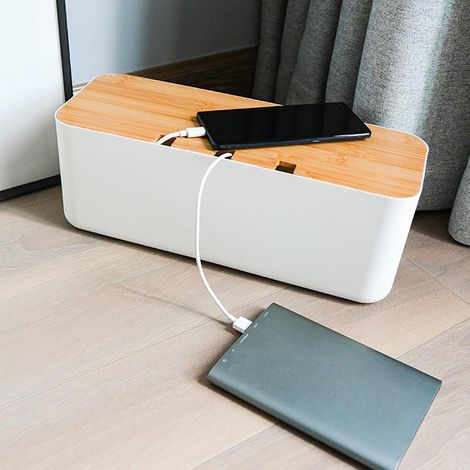 Kabelmanagement- und Aufbewahrungsbox mit Wärmeableitung – Holz und Kunststoff – 36 x 13 x 13,5 cm – Weiß oder Schwarz – 1 Stück (1/5)