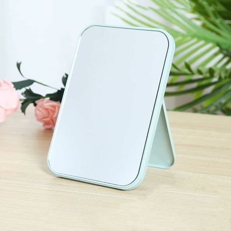 Miroir de Maquillage Miroir Portable Grand Miroir de Voyage Miroir de Beauté à la Mode avec Support Réglable Carré Minimaliste Bureau Dressing Miroir (Bleu)