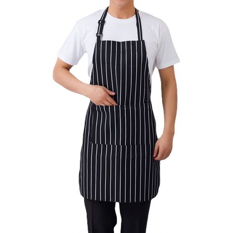Tablier De Cuisine - Rayures Noires - 2 Poches - Polyester Réglable - Pour Adulte (1/5)